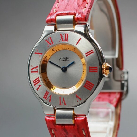 Ladies Cartier Blood Red Leather Strap Watch main image 4